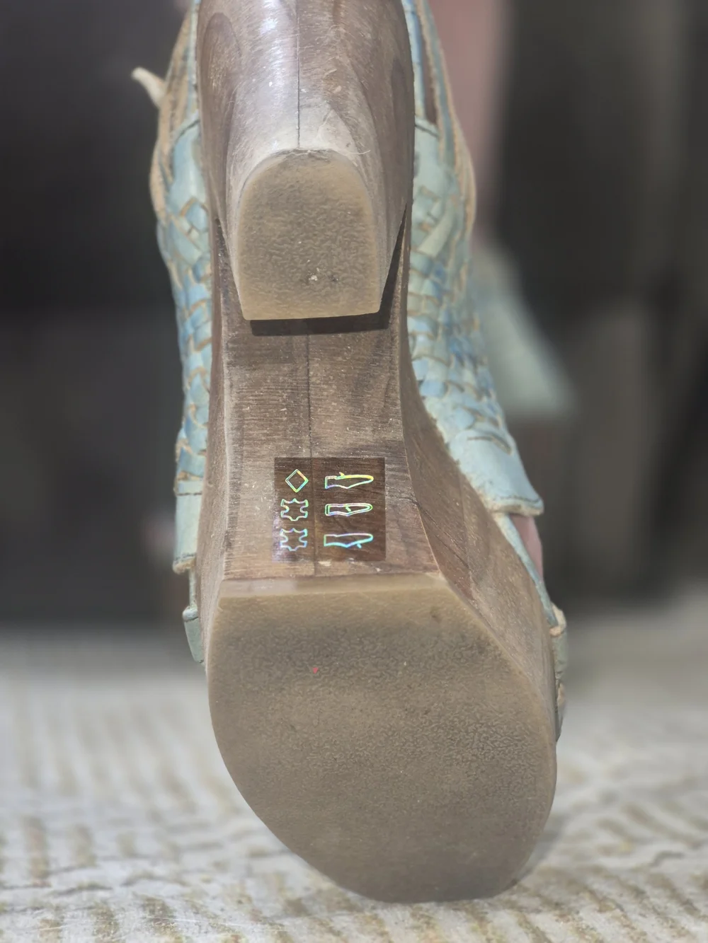 Bed Stu Light Blue Woven Leather Platform Sandals with Stud Accents